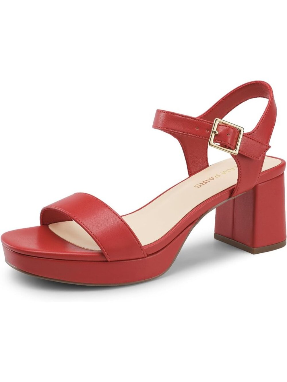 Dream Pairs Women's Red Open Toe Ankle Strap Block Chunky Heels Sandals